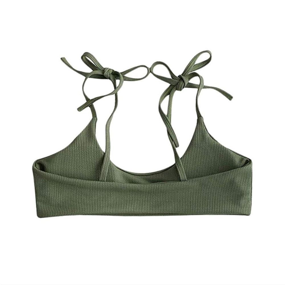 Zaful Bikini Swimsuit Strappy Lace Up Top Ribbed Olive Green Size L (8) - NWT - Picture 4 of 10